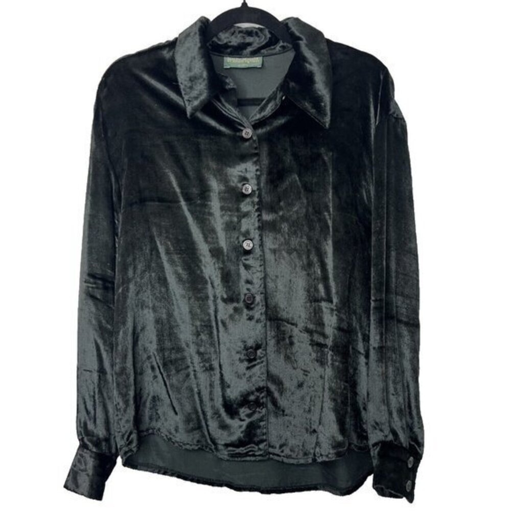 Vintage Harve Benard Top Womens Long Sleeve Velvet Button Up Blouse Petite
